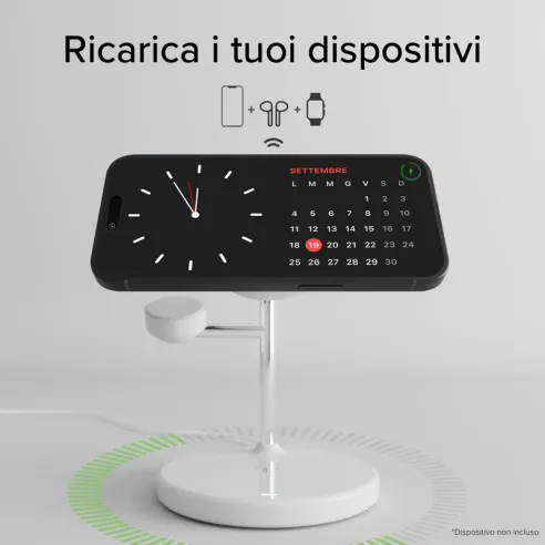 Stazione ricarica wireless Qi2 per cellulari, Apple Watch, auricolari wireless