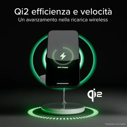 Stazione ricarica wireless Qi2 per cellulari, Apple Watch, auricolari wireless